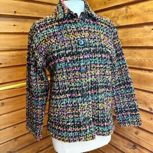 Chico's Design Multicolor Bouclé Tweed Button Front Jacket Size 0